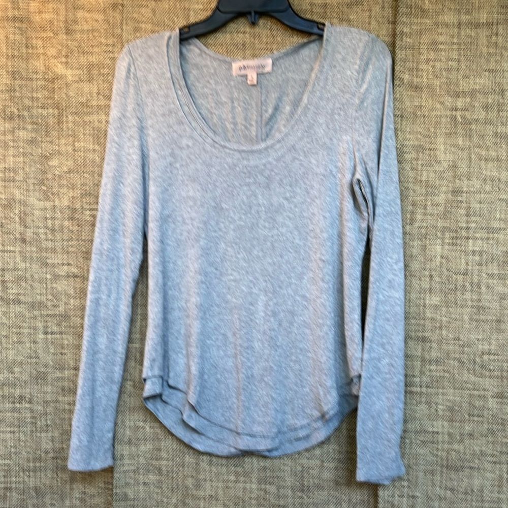 Philosophy Blue Gray Fitted Ribbed Long Sleeve Blouse